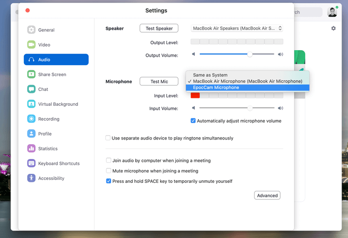 change your micophone settings on skype for mac